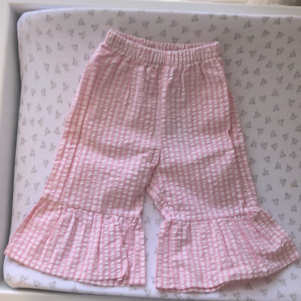 Seersucker Pants with Ruffle Cuffs